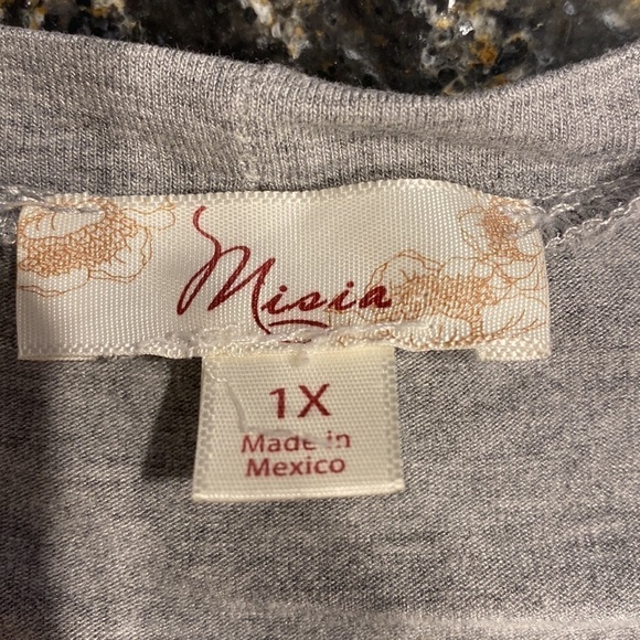 H womens Misia casual solid gray stretch short sleeve plus size top 1X - Picture 5 of 6